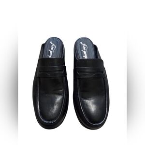 Free People Winston Platform Loafer Mules Black Leather Sz 38.5